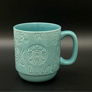 Starbucks Hawaii Coffee Mug Teal Ceramic Cup Floral 12 oz